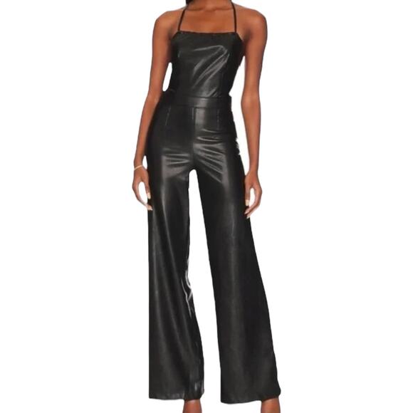 Good American Pants - New Women’s Good American Faux Leather wide-Leg Jumpsuit Size 1 (US 4)